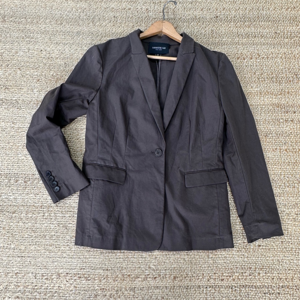 Lafayette 148 NY chocolate brown cotton elastane single button‎ blazer size 10